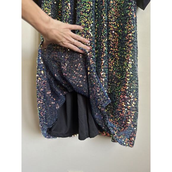 Unique Vintage Plus Size L 10/12 1970s Navy Glitter Sequin Maxi Dress! - Picture 5 of 9